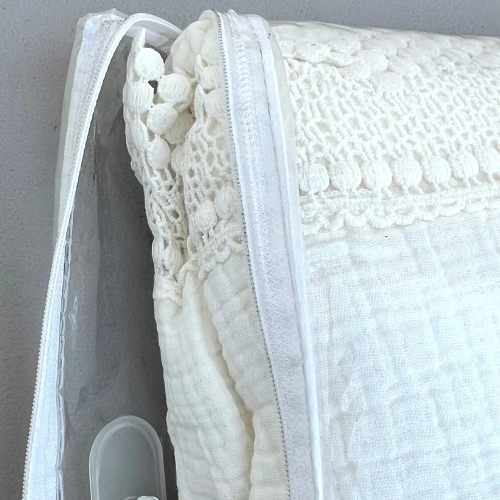 PiuBelle‎ Premiere Queen Matelasse Coverlet White 100% Cotton Lace Trim